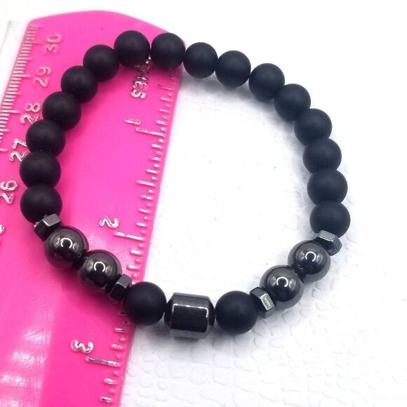 Anti swelling black obsidian stretch stone bracelet. - Picture 2 of 8